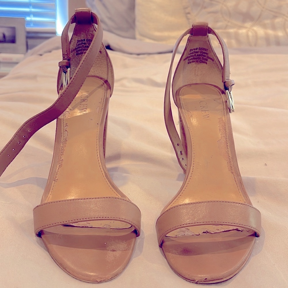JCrew nude tan straps wood block heel comfortable womens 9